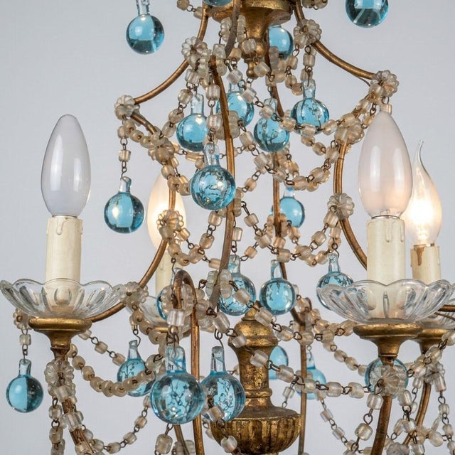 1960s Cage Basket Chandelier with Azure Crystal Drops, 1960s For Sale - Image 5 of 9
