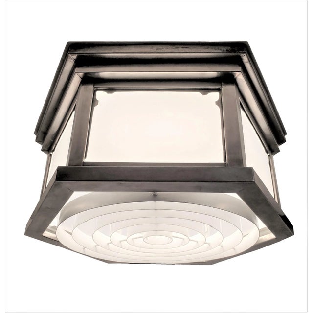 Mid-Century Industrial Flush Mount in Nickeled Brass With White Glass For Sale In New York - Image 6 of 13