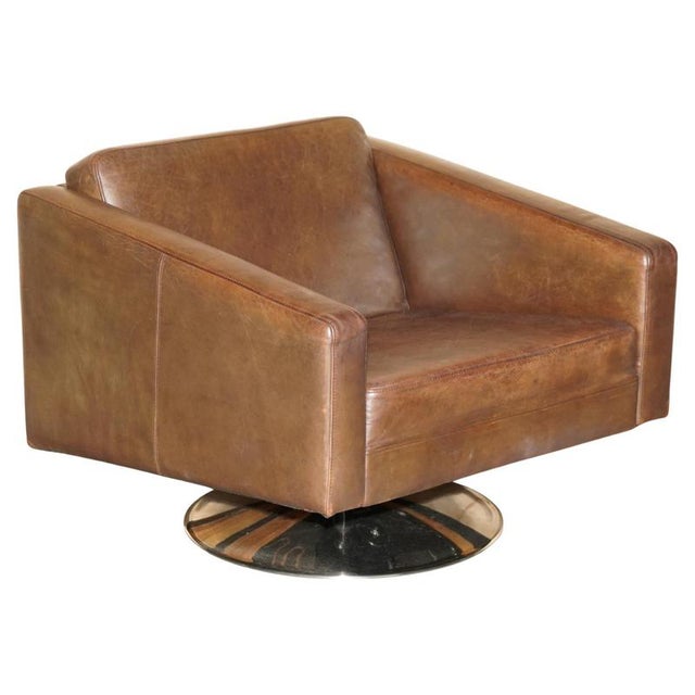 Vintage Heritage Swivel Lounge Armchair in Brown Leather with Chrome Base from BoConcept For Sale - Image 15 of 15