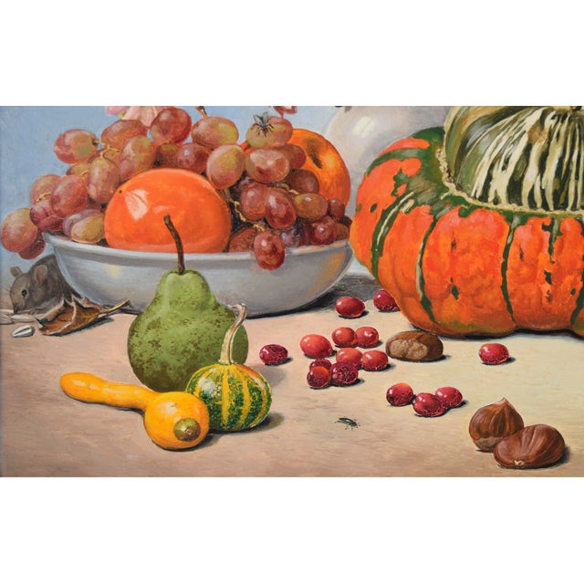 Realism Autumn Gift - Seasonal Harvest Still Life With Flowers by Albin Kern. For Sale - Image 3 of 6