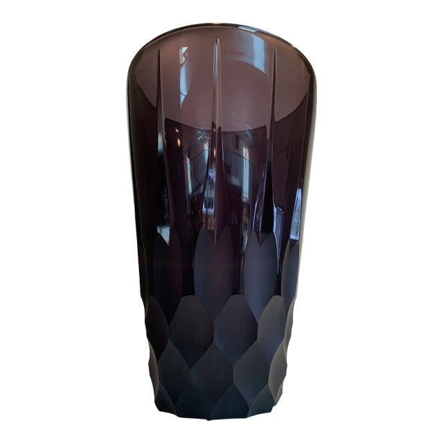 2020s Italian Violet Crystal Handmade Cut Vase For Sale
