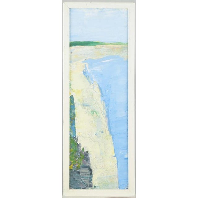 Lars Bertle (b. 1925) Gotland coastal landscape. Oil on canvas. A modernist coastal landscape in light blue, green, and...