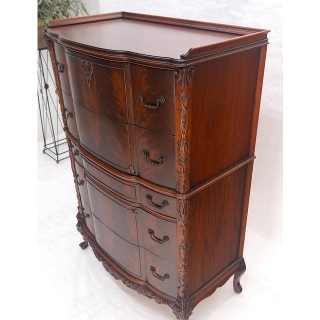 Chocolate Tall Carved Mahogany Chinese Chippendale Style Bow Front High Chest Dresser For Sale - Image 8 of 18