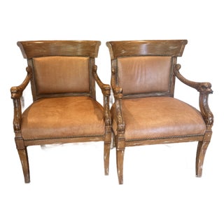 Old Leather Chairs - A Pair For Sale