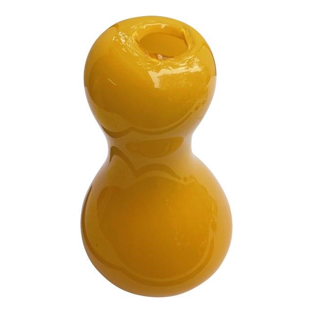 1980s Yellow Free Form Glass Vase For Sale