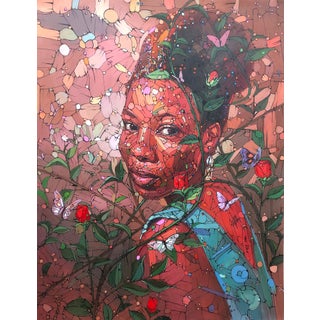 Bed of Roses by Ifeoluwa Alade | Acrylic on canvas Portrait of a woman surrounded by roses. For Sale