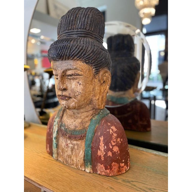 Polychrome Wooden Buddha Sculpture, 1890 For Sale - Image 4 of 10