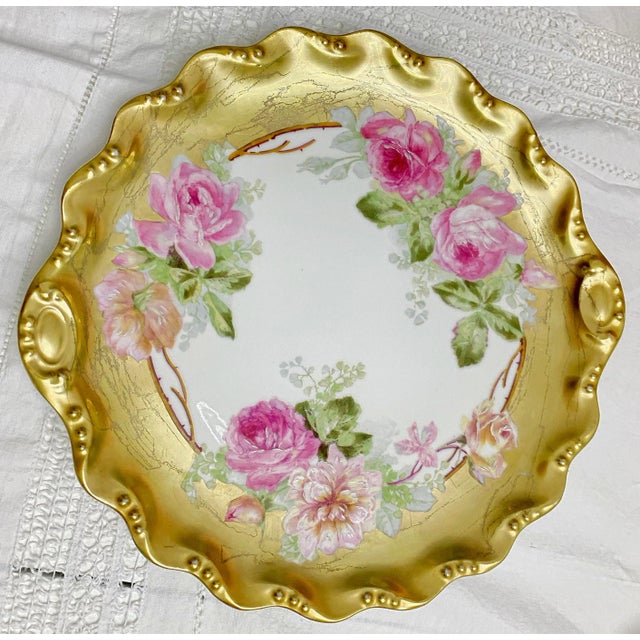 Antique Early 1900s Art Nouveau Blakeman & Henderson Coiffe Limoges Hand-Painted Porcelain Cake Platter For Sale - Image 12 of 12