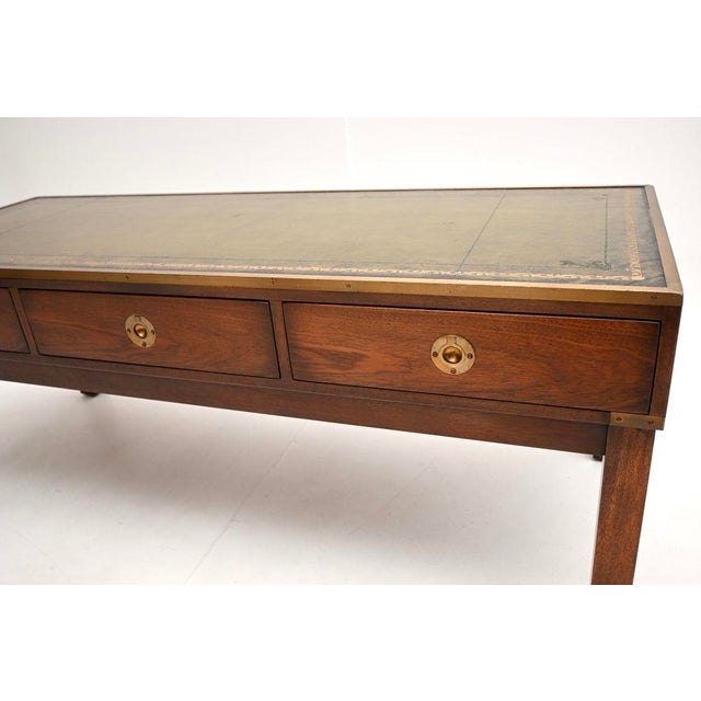 Vintage Military Campaign Style Coffee Table with Leather Top, 1950 For Sale - Image 10 of 11