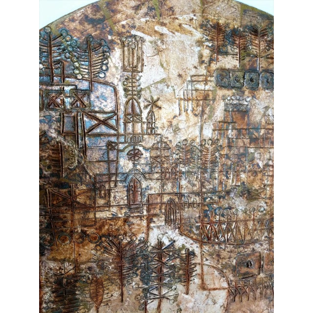 Wood Heshi Yu Abstract Cityscape Modernist Artwork Canvas Signed For Sale - Image 7 of 12