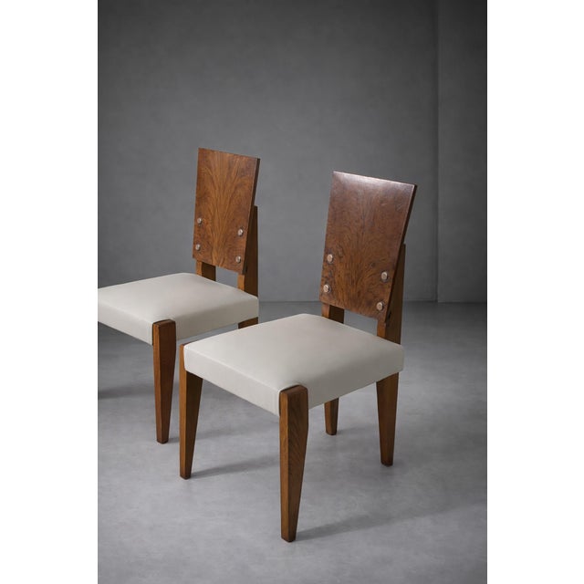 1940s French Chairs with White Leather Seats from Andre Sornay, 1940s, Set of 6 For Sale - Image 5 of 14