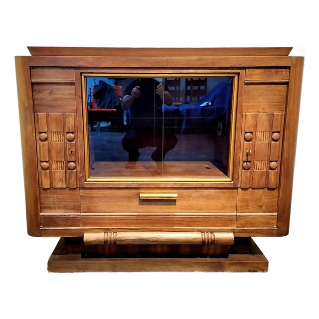 Brutalist French Art Deco Mahogany Sideboard in the Style of Charles Dudouyt For Sale