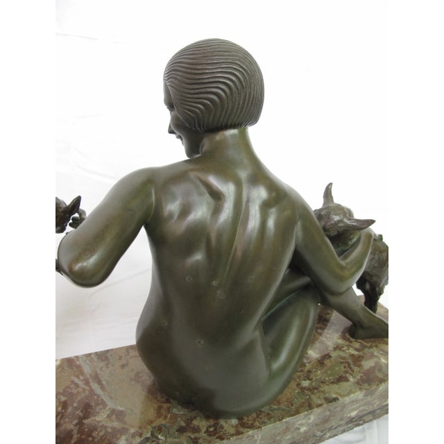 Late 19th Century Antique Maurice Guiraud Riviere Nymphe Et Chevreaux Nude Woman With Goats Bronze Sculpture For Sale - Image 4 of 13