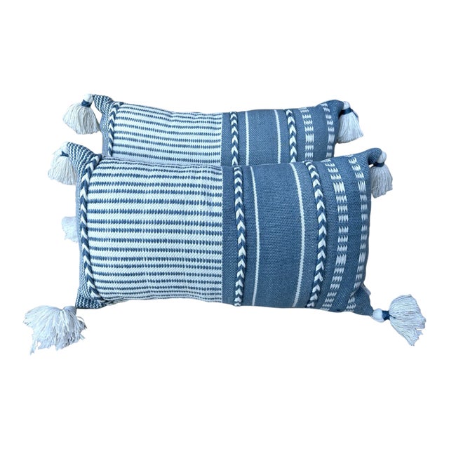 Denim Blue Boho Throw Pillows-A Pair For Sale