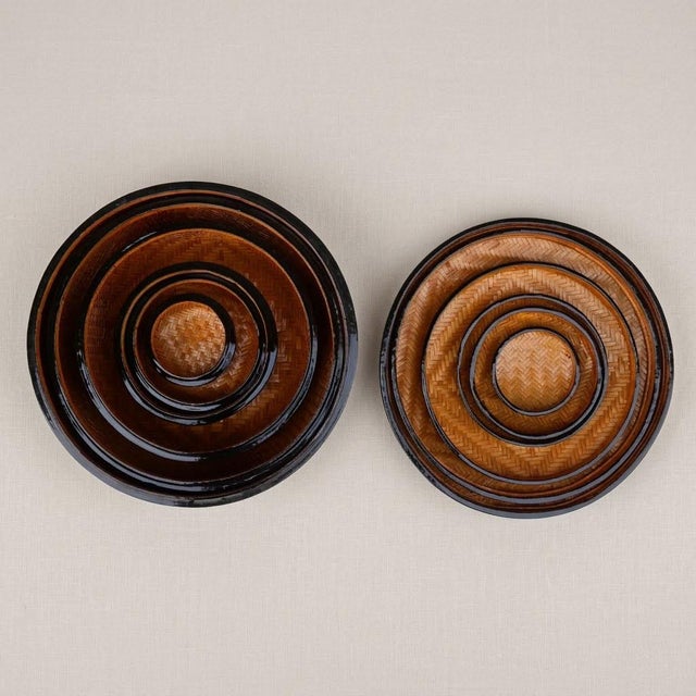 Mid-Century Nesting Boxes in Woven Bamboo and Polychrome Lacquer Indochinese Work, 1950s, Set of 6 For Sale - Image 3 of 12