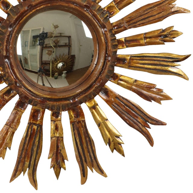 Vintage Wooden Sun Mirror in Sunburst Gold, 1950s For Sale - Image 12 of 15