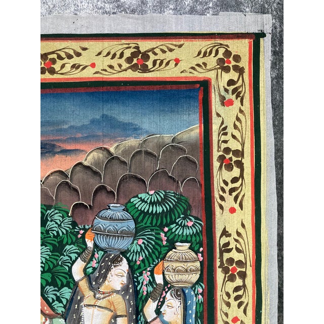 Indian Painting on Silk Depicting Libation, 1960s For Sale - Image 6 of 13
