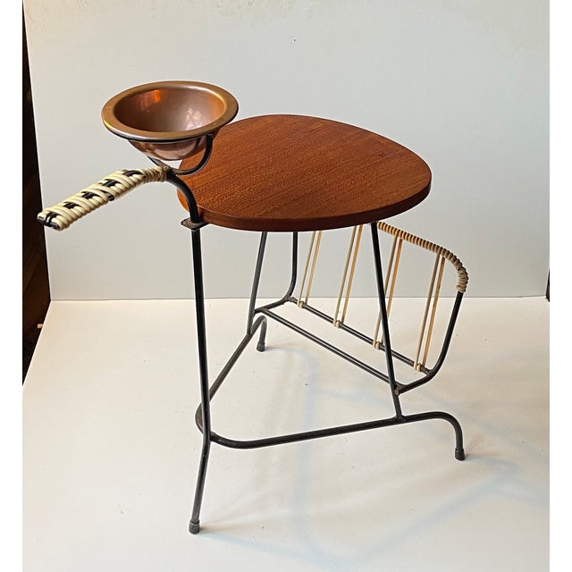 Mid-Century Modern Danish Smokers Side Table and Magazine Rack in Teak and String Iron, 1950s For Sale - Image 3 of 10