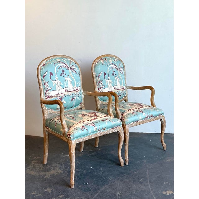 Aqua Vintage Faux Bois Fauteuil Chairs - A Pair For Sale - Image 8 of 12