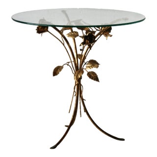 1960s Vintage Italian Gilt Metal Flower Side Table For Sale