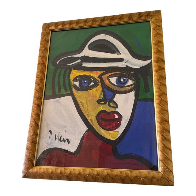 1970s Vintage Abstract Portraiture, Painting by Peter Robert Keil, Framed For Sale