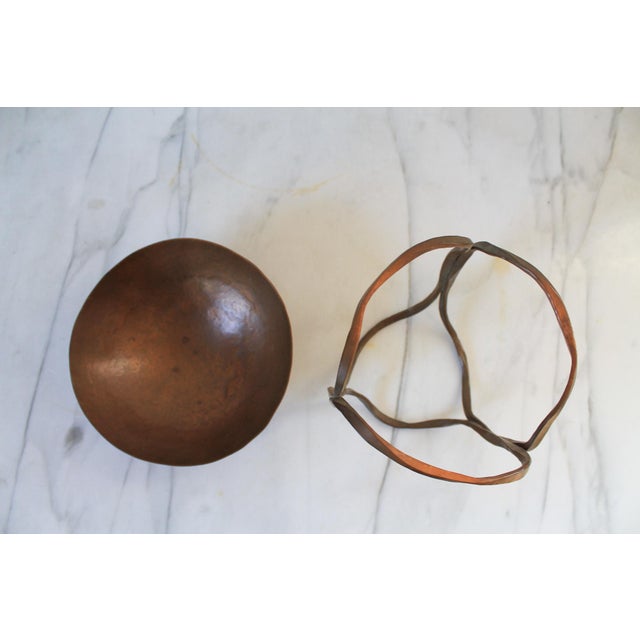 Metal Vintage Hand Forged Copper Brutalist Bowl on Stand For Sale - Image 7 of 10
