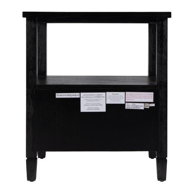 Wood Flagstaff 25 in. W Rectangular Cane 1 Drawer Nightstand with Top Open Shelf, Black Cane For Sale - Image 7 of 9