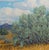 Green, yellow, and blue abstract impressionist Western landscape by Texas artist Fred Darge. The painting depicts an arid...