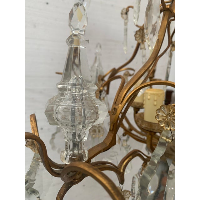 Louis XV Style Cage Chandelier in Bronze with Glass Pendants, 20th Century For Sale - Image 11 of 12