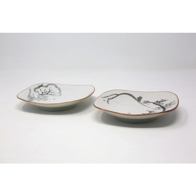 1990s Hand-Painted Japanese Soy Dipping Dishes a Set of 2 For Sale - Image 5 of 10