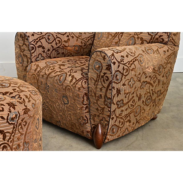 Early 20th Century French Art Deco Upholstered Armchair and Ottoman For Sale - Image 10 of 18