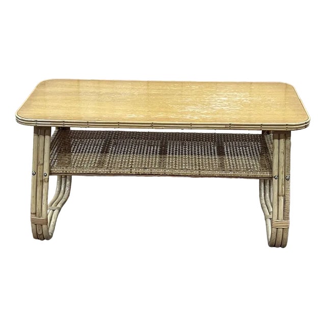 Coffee Table in Rattan and Cane, 1970s For Sale