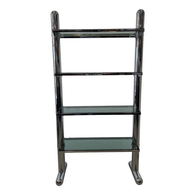 Vintage Glass and Steel Bookcase, 1970s For Sale