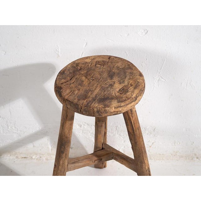 Rustic Antique Handmade Stool, 1900 For Sale - Image 3 of 8