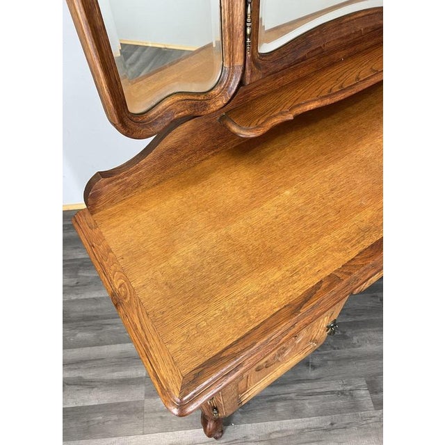 Vintage French Louis Style Oak Dressing Table with Mirror For Sale - Image 4 of 14