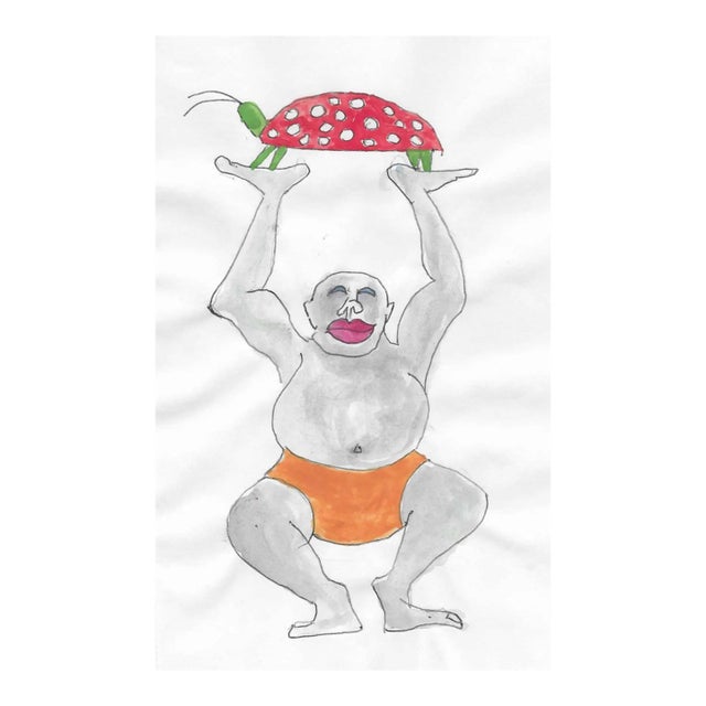 1999 Man and Lady Bug Watercolor Painting For Sale