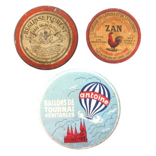 Antique French & Belgian Tins, Set of 3 For Sale