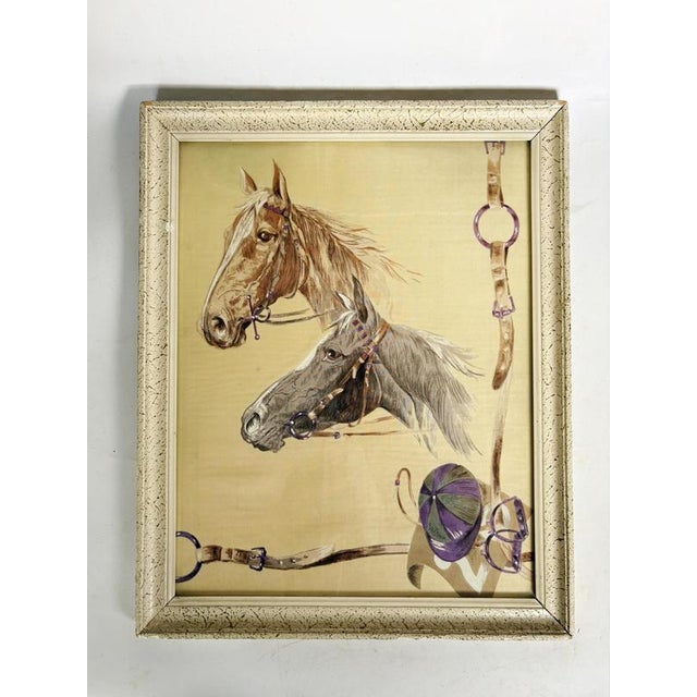 Silk Painting of Horses, France, 1970s For Sale - Image 3 of 10