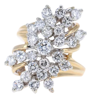 2.00 Carat Round Cut Diamond 14 Karat Yellow Gold Cluster Ring, Size 7