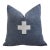 French Blue and Cream Appliqué Cross Wool & Linen Feather/Down Pillow For Sale