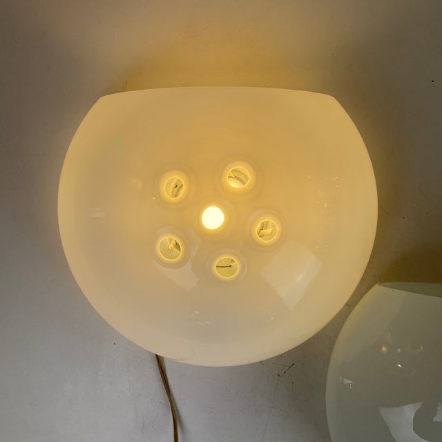 Beautiful set of two large sconces in white murano glass diffuser in pastille shape with an open top, and small circles in...