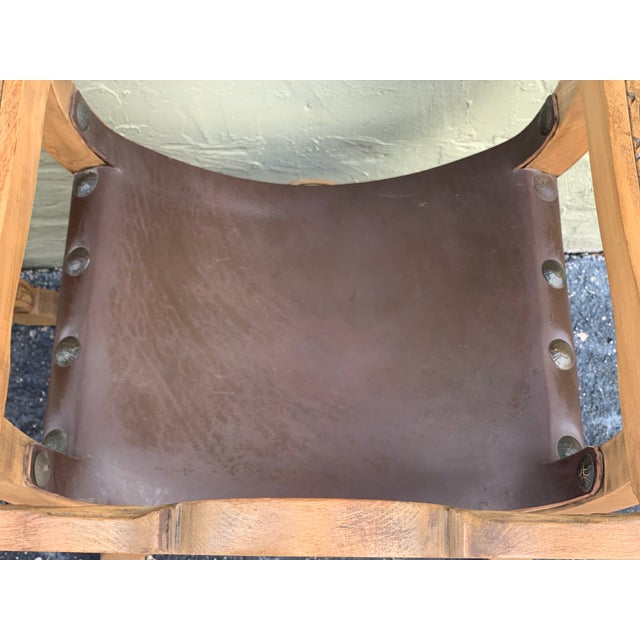 19th Carved Walnut Leather Savonarola Bench or Settee - a Pair For Sale - Image 10 of 12