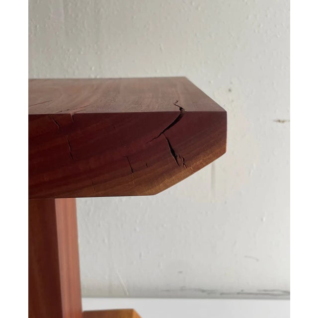 2000 - 2009 Handcrafted Wooden Pedestal End or Side Table | 1980s Rustic For Sale - Image 5 of 10