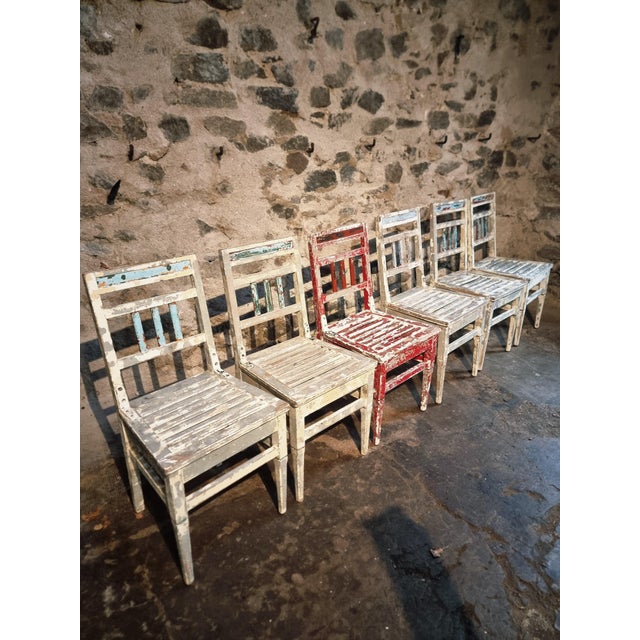 Blue Vintage French Beechwood Chairs, 1950s, Set of 6 For Sale - Image 8 of 17