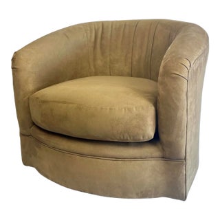 Late 20th Century Upholstered Swivel Barrel Chair For Sale