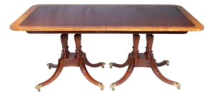 1980s Baker Historic Charleston Mahogany Two Pedestal Dining Table Satinwood Banding