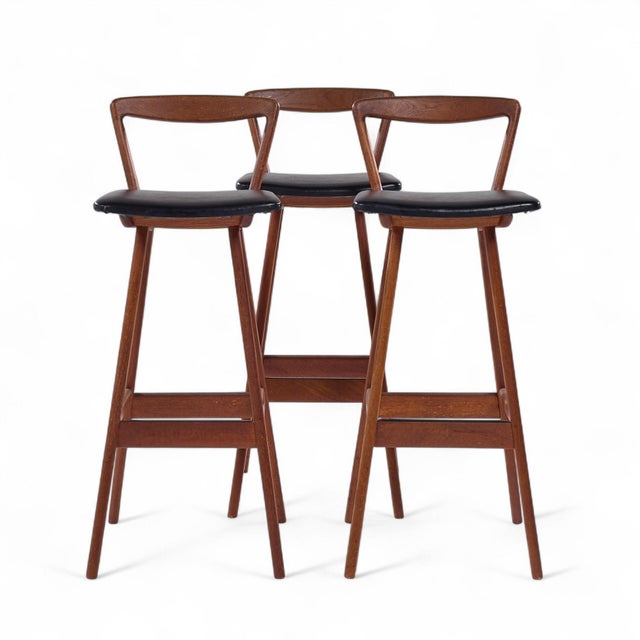 Rosengren Hansen for Brande Møbelfabrik Mid Century Teak Bar Stools - Set of 3 Each bar stool measures: 13.75 wide x 16.5...