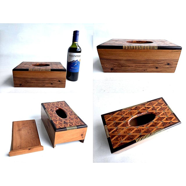 Vintage Marquetry Burled Wood Tissue Box Holder For Sale - Image 12 of 12