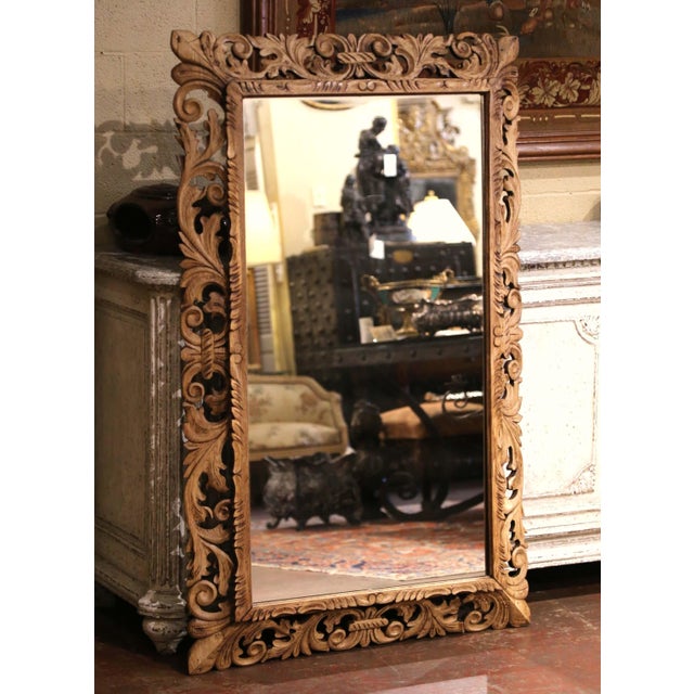 19th Century French Louis XIII Carved Bleached Oak Pierced Foliate Wall Mirror For Sale In Dallas - Image 6 of 10