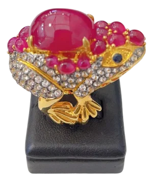 Bochic "Orient" Vintage Ruby & White Topaz Cocktail Ring - 18K Gold & Silver